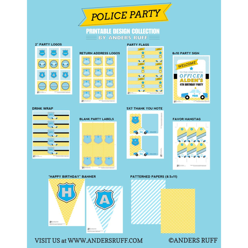 Chevron Police Birthday Party Printables Collection